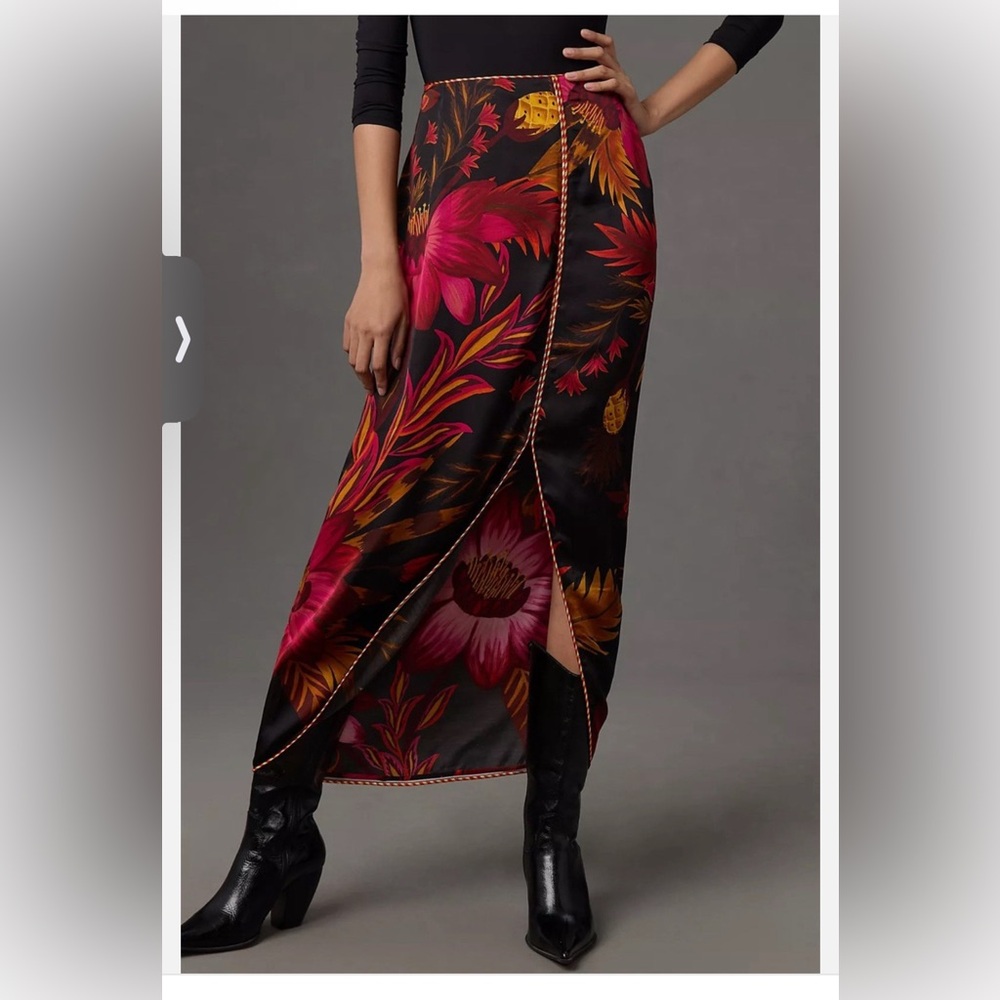 FARM Rio Asymmetrical Skirt in Black and Pink Floral